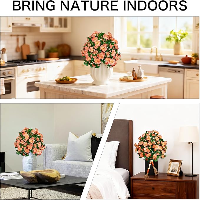 AZXVT Artificial Flowers for Outdoors, Faux Outdoor Plants Fake Plants Topiary Balls Artificial Outdoor Set of 2 with Ground Spike for Home Front Porch Patio Garden Decor (Tangerine)