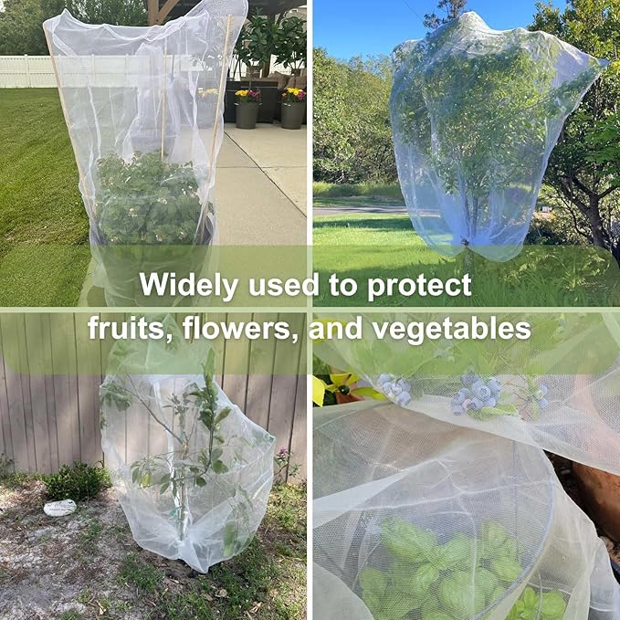 2 Pcs Fruit Tree Netting with Zipper & Drawstring, 6ft x 6ft Insect & Bird Netting for Garden Protection, Ultra-Fine Mesh Garden Netting Pest Barrier, Blueberry Bush Netting Cover