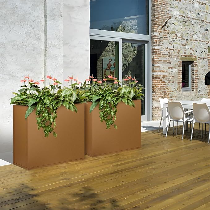 Meyoppm Corten Steel Planter Box 36"x12"x28", Rustic Metal Planter with Partitions & Drainage Holes, Frost Rust Resistant Heavy Duty Planter for Patio Garden Indoor Outdoor Commercial Decor