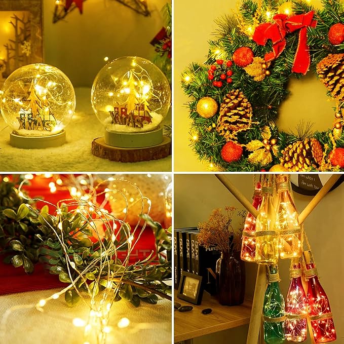 litogo 24 Pack Fairy Lights Battery Operated, 7ft 20 LED Waterproof Fairy String Lights Small Mini Light for Mason Jars Vases Table Centerpieces Wedding Decorations Christmas Tree, Warm White