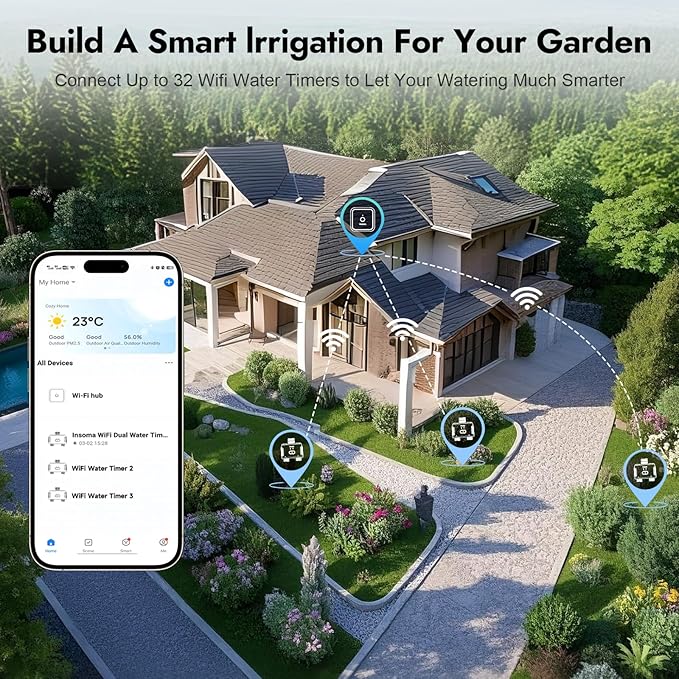 WiFi Water Timer for Garden Hose with Brass Inlet,Smart Hose Timer with WiFi Hub, APP & Voice Control,Up to 20 Watering Plans, 2-Zone Sprinkler Drip Irrigation System Controller for Yard Lawn Watering