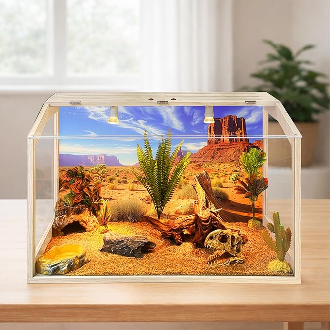 PROLEE Tempered Glass Bearded Dragon Tank,Reptile Tank with Clear Window View, Anti-Scratch Lizard Tank,Spacious Reptile Enclosure for Snakes, Lguanas, Chameleons (Oak, 28Gallons,24"L x 16"W x 16"H)