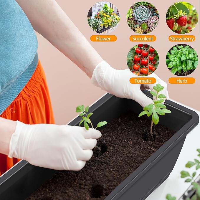 smusei 4 Pack 17 Inch Window Boxes Planters Deck Railing Planter Boxes Adjustable Balcony Planters Railing Hanging, Rectangular Fence Rail Hanging Planter for Outdoor Plants Flower Pots Herb