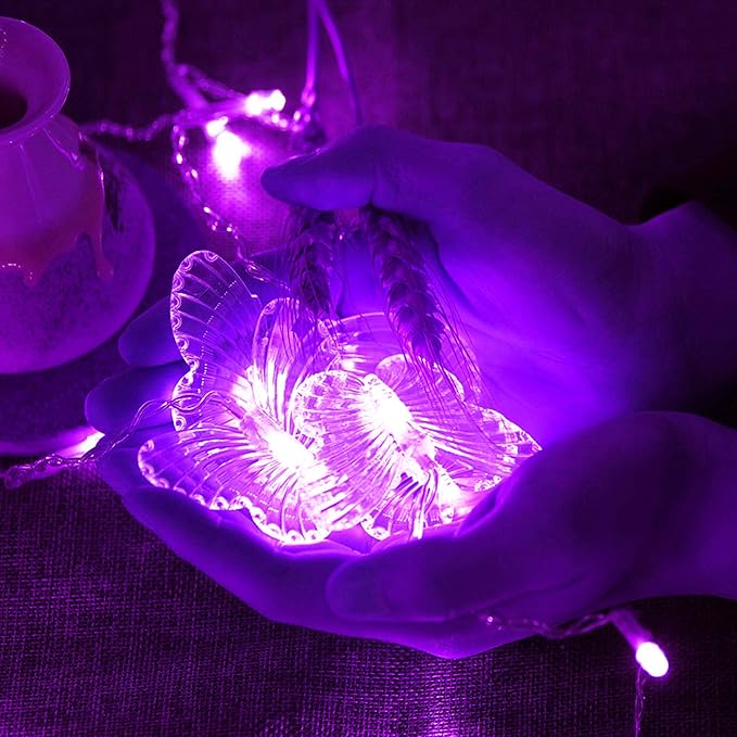 Decorman Butterfly Curtain Lights, 4.9ft 48 LED USB Window Fairy Lights 10 Butterflies 8 Modes Firefly Twinkle String Lights for Room Bedroom Wall Ceiling Party Wedding Christmas (Purple)