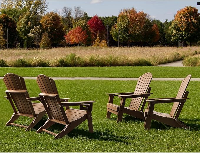 FUNBERRY Folding Adirondack Chair Set of 3, All Weather HDPE Fire Pit Chairs with Cup Holder for Outdoor