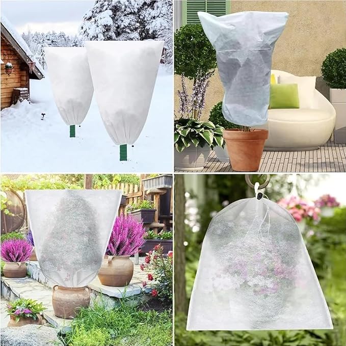 4 Pack Winter Plant Covers Freeze Protection, 47 "x 31" Thickened Frost Blankets for Outdoor Plants, Fruit Trees, Shrubs & Potted Plants | Reusable Cloth Plant Covers Jacket with Drawstring-White