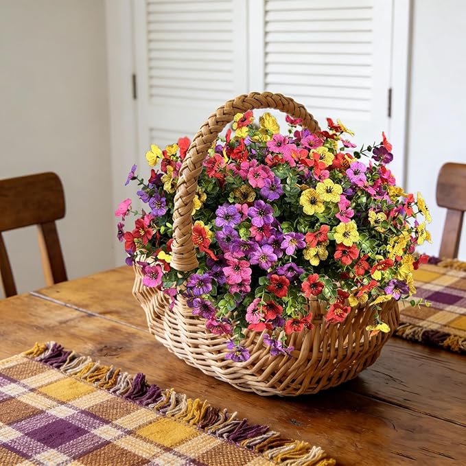 XccJLYB Artificial Flowers Outdoor UV Resistant Fake Plants, 12 Bundles Silk Daisy in Pots for Porch Patio Garden, Faux Potted Home Decor for Outside (Mix Pink, Red, Purple, Yellow)
