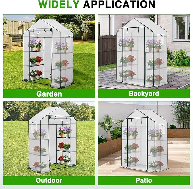 Yesker Greenhouse 57"x29"x77" Walk in Green House - Large Outdoor/Indoor Greenhouses with 4 Shelves Waterproof PE Cover & Windows, Portable Greenhouse Kit for Winter Backyard Gardening Patio, White