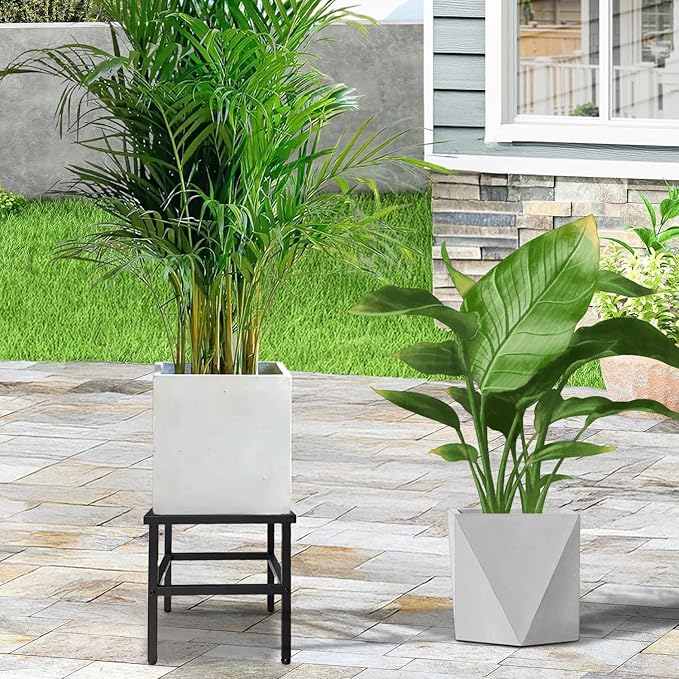 Hongsane Plant Stand Indoor Outdoor,13 Inch Metal Plant Stands Riser,Heavy Duty Wrought Iron T Pedestal Holders for Large Flower Pot,Outside Rust-Proof Black Flower Display Shelf for Patio,1-Pack