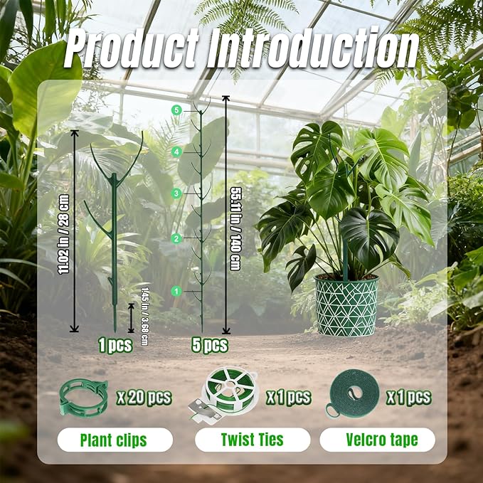 Monstera Plant Support,5 Pack Stackable Garden Plant Stakes for Indoor & Outdoor Plants,Adjustable Climbing Plant Support Poles,Durable Plant Holder for Tall Potted Plants,Vines & Growing Greens