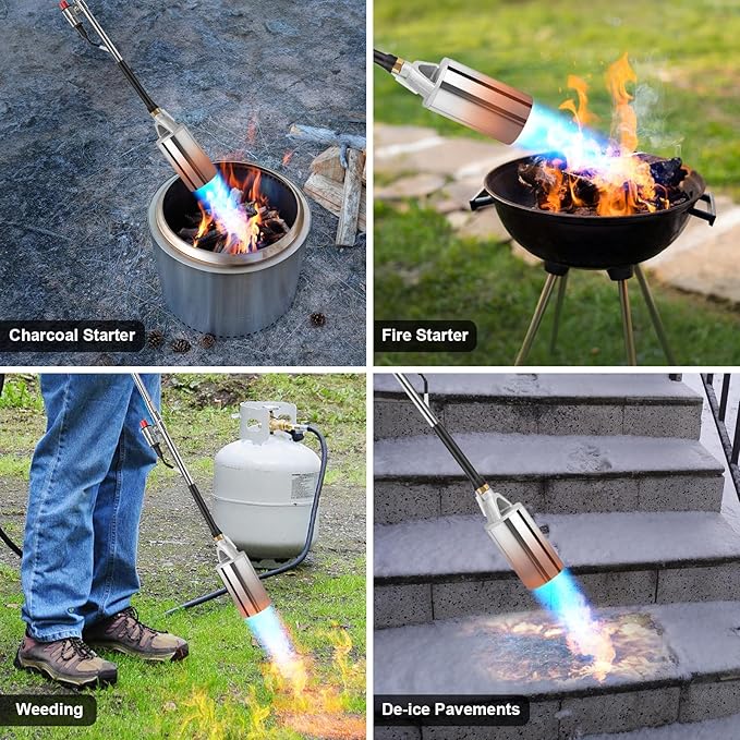Heavy Duty Weed Torch Propane Burner with Storage Bag, High Output 360,000 BTU Blow Torch with 8.8FT Hose, Portable Flame Weeder with Igniter for Garden Wood Roofing Snow Road Charcoal Start