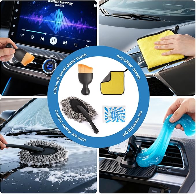 Car Detailing Brush Kit with Detail Brushes,Car Interior Detailing Brushe,Car Dust Brush,Cleaning Gel,Car Interior Cleaning Tool for Truck, SUV, Interior Car Accessories