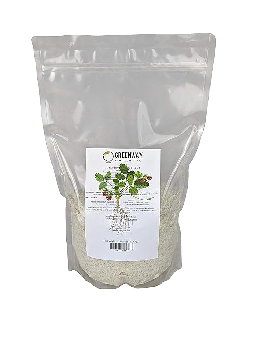 Greenway Biotech, Inc. Strawberry 8-12-32 Fertilizer Powder 100% Water Soluble Plus Trace Minerals- Includes Essential Chelated Micronutrients for Tasty Fruits (10 Pounds 2000 Gallons)