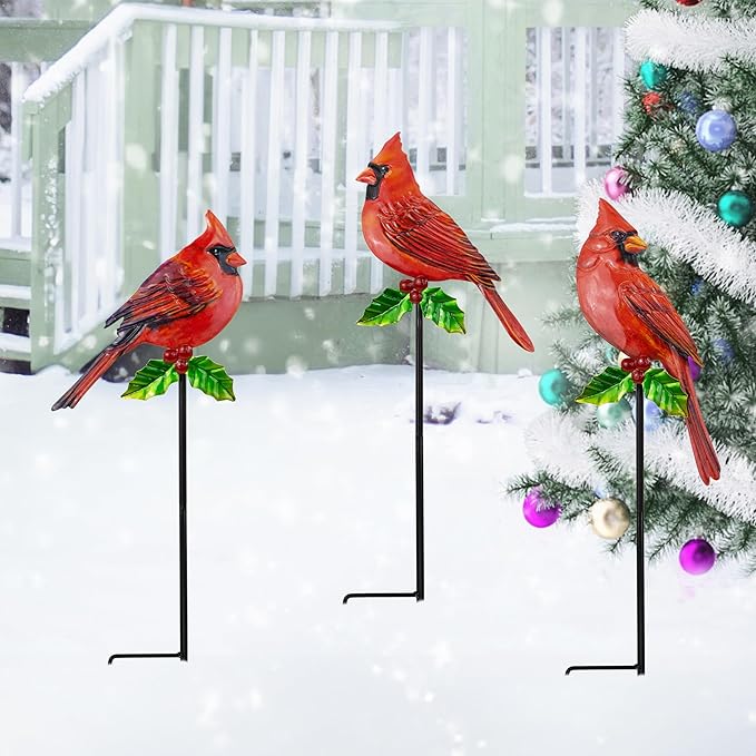 YNGFIL 3 Pack Red Birds Metal Decorative Garden Stakes - 20 Inch Shaker Patio Decor Art and Rust Resistant Metal Garden Decor for Indoor and Outdoor Decor - Perfect for Patio and Lawn Ornaments