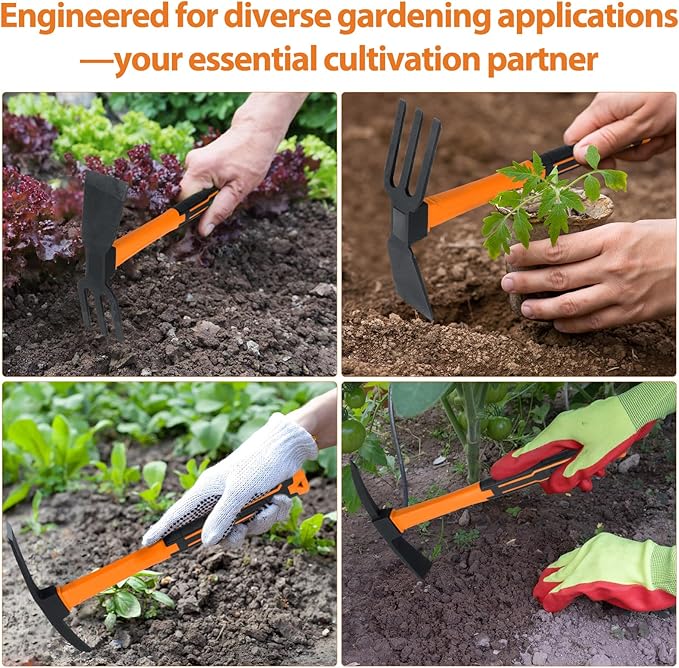 2pcs Pick Axes for Digging and No Installation Required Garden Hoe and Cultivator Hand Rake Garden Tool Durable and Comfortable Handle Mattock Weeding Hoe (Orange)