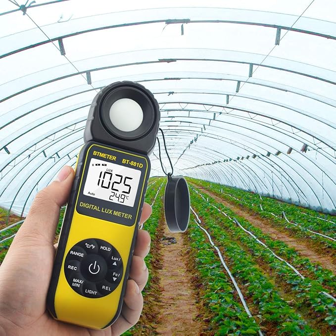 BTMETER BT-881D Digital Illuminance Light Meter, Measure Lights 0.01~400,000 Lux (0.01~40,000 FC) Foot Candles Luxmeter with 270º Rotated Sensor for Plants LED Lights Indoor Outdoor Light Tester