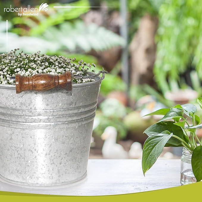 Headwind Vintage Collection - 6 Inch Galvanized Banded Planter with Handles โ Galvanized Bucket Planter - Decorative Small Planters for Indoor Plants & Outdoor Use by Robert Allen
