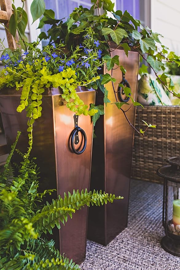 H Potter Tall Planter Antique Copper Patio Deck Indoor Outdoor Garden Flower Planters Set of 2
