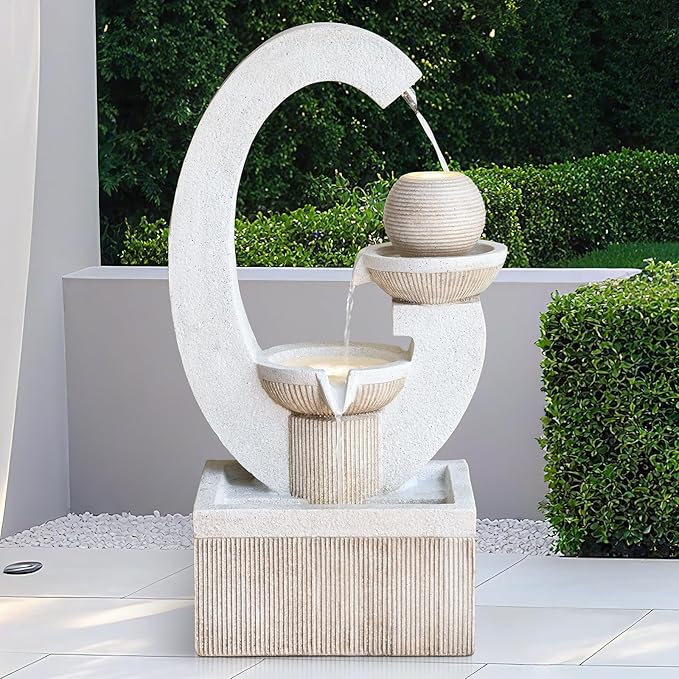 31'' H Outdoor Garden Fountains with Led Light Contemporary Design, Perfect for Garden, courtyards, Landscaping, Patio, Balconies, and lawns