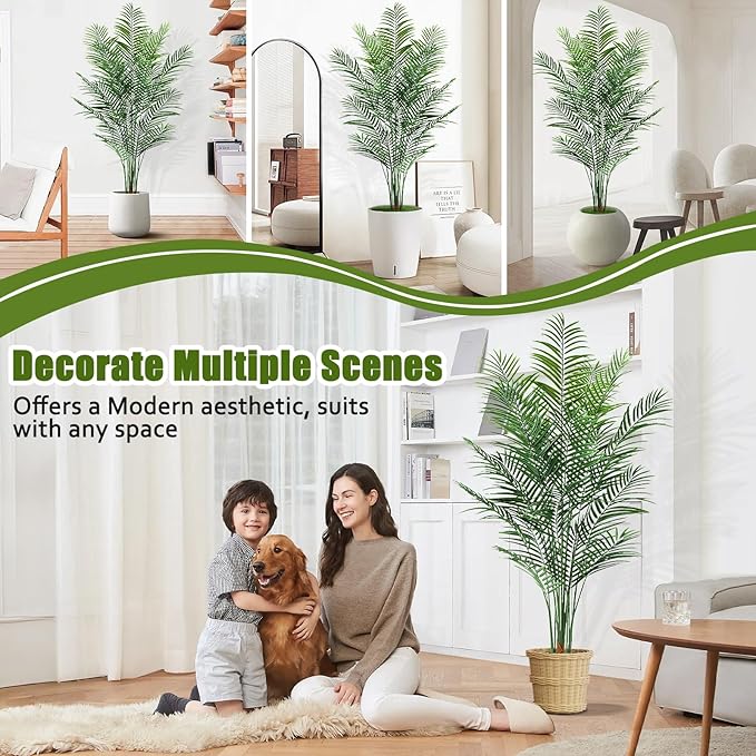 Artificial Palm Tree Outdoor 6.5ft, Large Fake Tropical Areca Palm Tree with 18 Trunks, Tall Faux Floor Plants for Indoor Outdoor-Living Rooms, Offices, Bedroom Home Decor