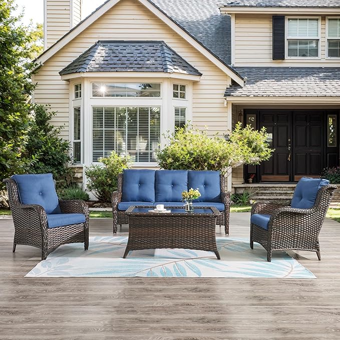 Belord Outdoor Wicker Furniture 5 Pieces Patio Furniture Sofa Set Patio Wicker Chairs with Ottomans Conversation Set for Porch Garden Deck Balcony Poolside