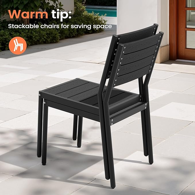 Pellebant Stackable Outdoor Dining Chairs Set of 2, Aluminum Patio Chairs with Armless, All-Weather for Garden, Lawn, Deck, Porch and Yard, Black