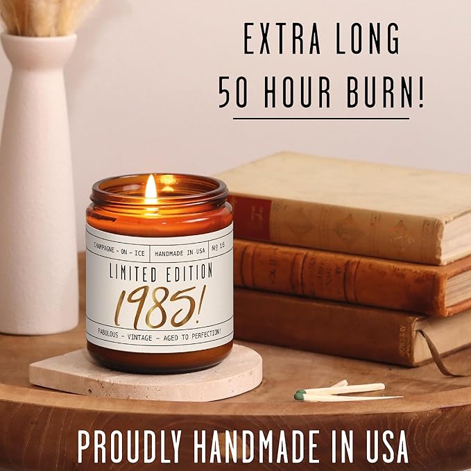 41st Birthday Gifts for Women - 'Limited Edition 1985' Soy Candle, w/Champagne on Ice I 41 Birthday Gift for Her Ideas I 9oz Reusable Jar, 50Hr Burn, Made in USA