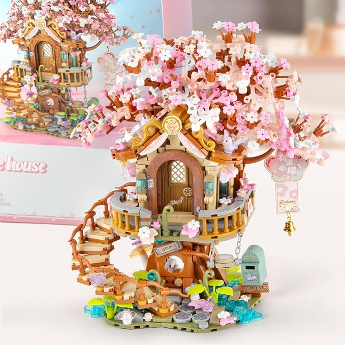 Vziimo Cherry Blossom Bonsai Tree Building Sets, Japanese Tree House Model Sets, 1149 PCS Mini Bricks Creative Gifts for Teens Adults 14+
