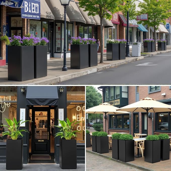 Gabviem 26" Tall Planters, Outdoor&Indoor Black Planter Pots, Durable All-Weather Use with Drainage Holes, Large Planters Modern Décor for Porch, Patio, Backyard