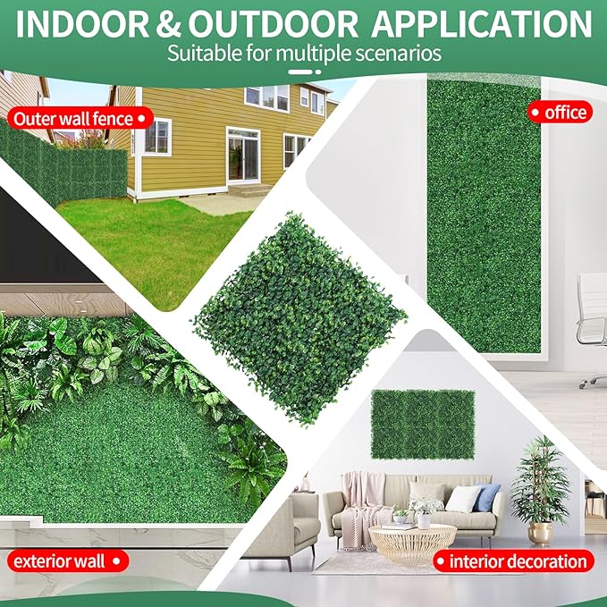 Skloopearg Artificial Grass Wall Panels, 8 PCS 10"x10" Boxwood Hedge Wall Panels with 100 Zip Ties, Boxwood Panels Backdrop for Outdoor Indoor Decorative Garden Fences Backyard Patio Privacy Hedge