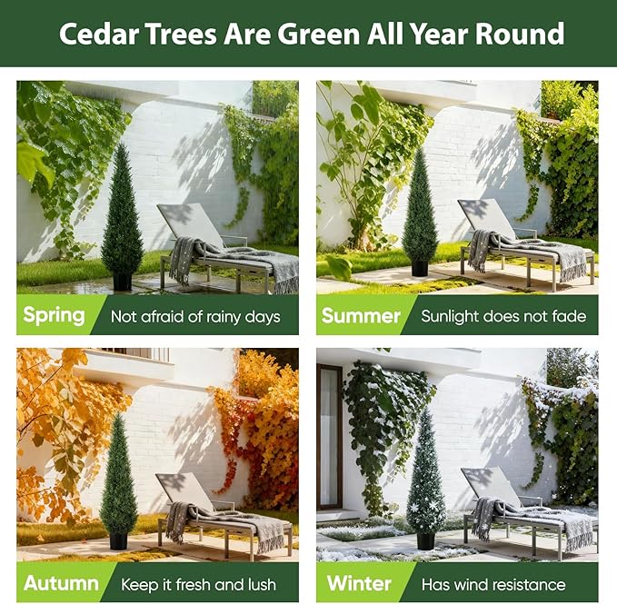Artificial Trees for Outdoors, BUZIGUBY Artificial Cedar Topiary Trees, 5FT Topiary Trees Artificial Outdoors for Porch, Dense Arborvitae Tree for Front Door Patio Deck Balcony Yard Decor, 2 Pack