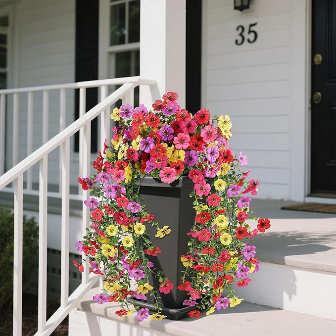 AmberFun Artificial Flowers for Outdoors, UV Resistant 2 Bundles Fake Silk Flowers for Outside, Realistic Faux Plants for Hanging Baskets, Planters - Porch, Patio, Yard Décor (Mix)