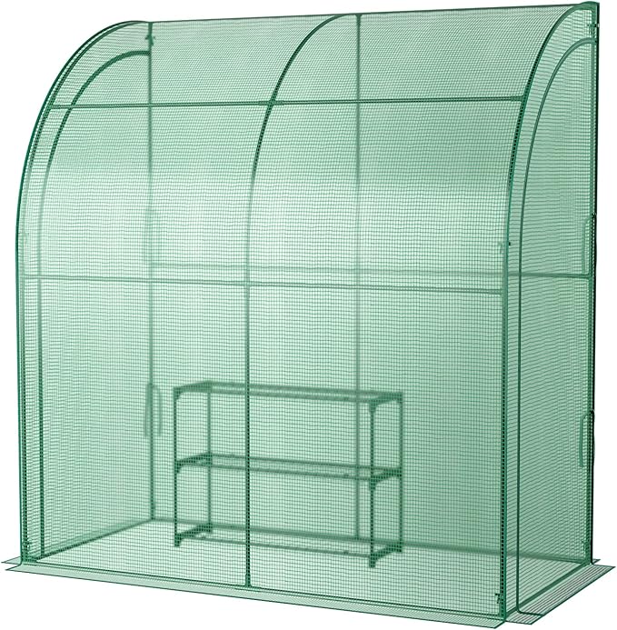 SAFSTAR 7 x 3.5 x 7 ft Greenhouse, Mini Lean-to Walk-in Green House with 3 Tiers Flower Rack & Weatherproof PE Cover, Roll-up Zipper Doors, Indoor Outdoor Garden Greenhouse for Seedling & Pot