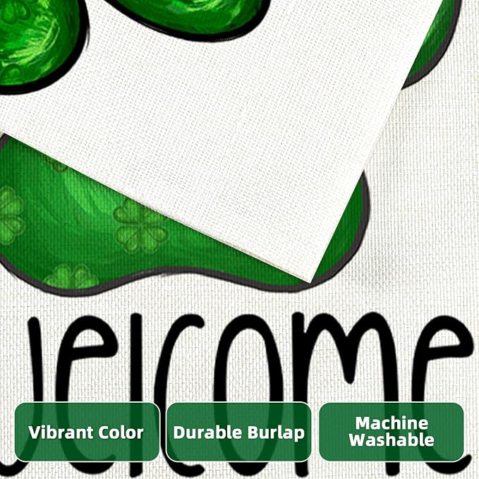 Welcome St Patricks Day House Flags for Outdoor Decoration, Dog Paw with Green Hat Lucky Shamrocks Large Yard Flag, Decorative Irish Celebration Decor for Seasonal Farmhouse Holiday Outside
