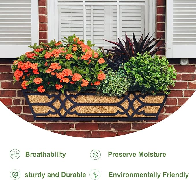 Railing Planter Box, Window Planter Boxes Outdoor 2 Pack 24 Inch Hanging Planter with Adjustable Bracket for Porch, Fence Flower Baskets with Coco Liners