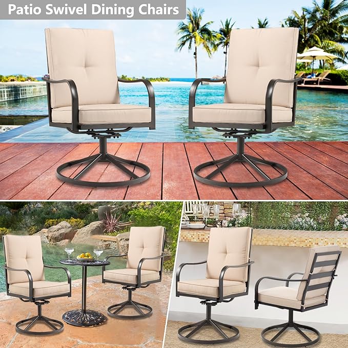 Patio Swivel Chairs Set of 6, Heavy Duty Outdoor Swivel Dining Chairs with Thickened Cushions, All Weather Metal Patio Chair for Outside Garden Lawn Porch, Beige