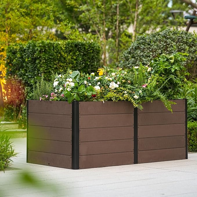 GarveeLife 48" x 25"x 29" Wood Look Raised Garden Bed Without Bottom, Outdoor Planter Box for Vegetables & Herbs, Durable Composite Deep Root Bed for Vegetables, Flowers in Backyard, Patio