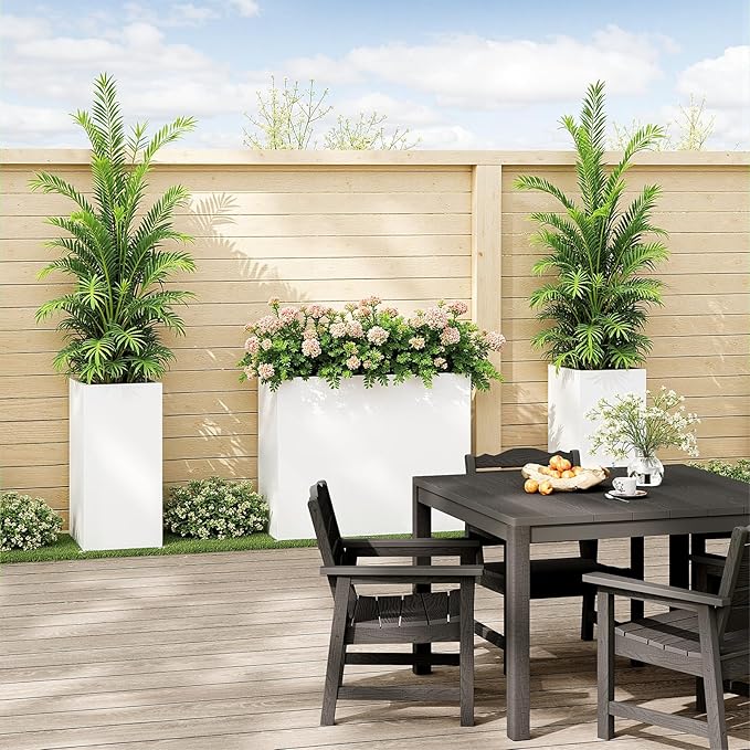 LAHAAP Planter Box Outdoor 38"W x 10.2"D x 30"H- Tall Rectangular Planters for Outdoor Patio/Porch, All-Weather with Anti-dumping Kit, Durable Galvanized Steel, Modern Design for Plants, Flower,Garden
