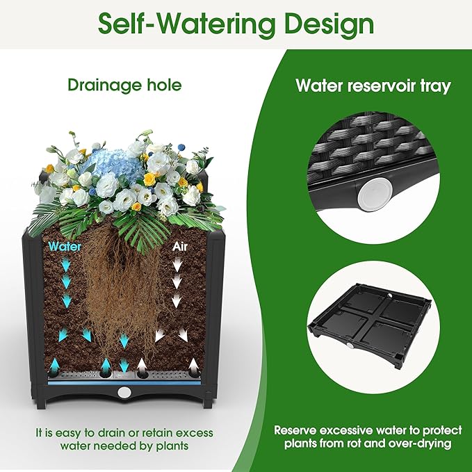 Onelike 32'' x 16'' x 55.5'' Plastic Raised Garden Bed with Greenhouse Cover and Trellis, Vertical Tomato Planters for Climbing Plants, Self Watering System Tomatoes Cage for Patio, Medium
