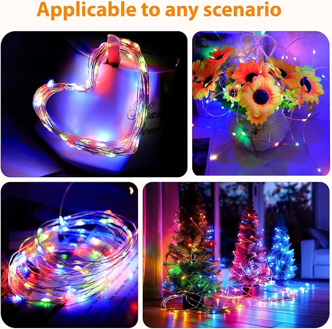 HXWEIYE Rechargeable Fairy Lights with Remote & DIY Timer, 33ft 100LED Battery Operated Twinkle String Lights, 8 Modes Decor Light for Bedroom Indoor Wedding Dorm Christmas Tree Party (Multicolor)