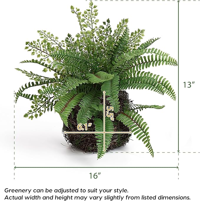 Blanca Rosana Artificial Boston Fern Plants Bushes Faux Plants Shrubs Greenery for House, Office, Garden, Inddor and Outdoor Decor (Standard)