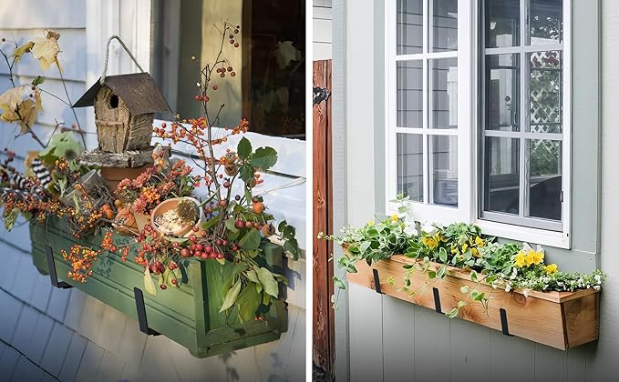 Adjustable Window Box Brackets, 6 to 12 inch Heavy Duty Window Planter Box Brackets, Wall Mount Flower Box Holder, 2 Pack