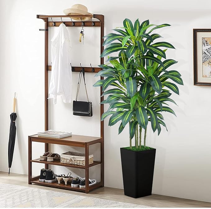 Keeplush 6FT Artificial Dracaena Tree - High-Density Foliage Fake Plant with Black Tall Planter - Faux Yucca Floor Plant for Home Office Decor Indoor