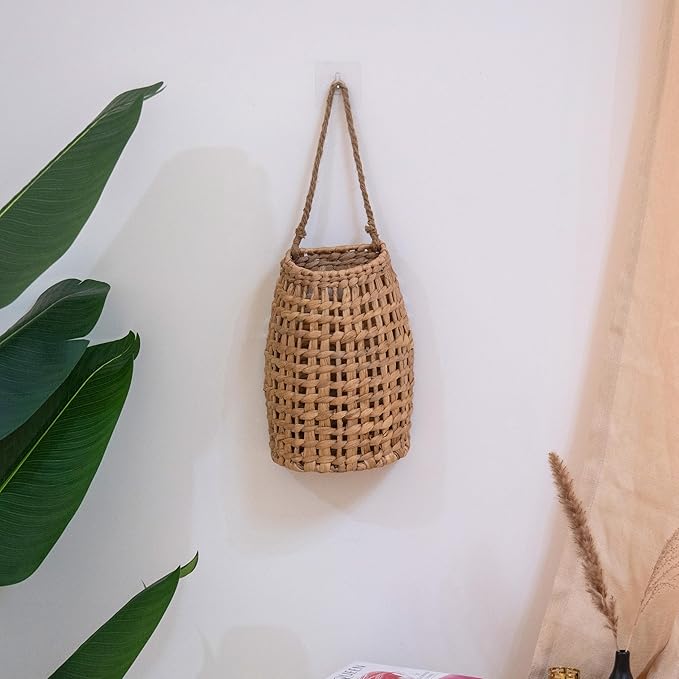 Woven Water Hyacinth Hanging Basket Door Hanging Basket Wall for Home Garden Farmhouse (Water Hyacinth)