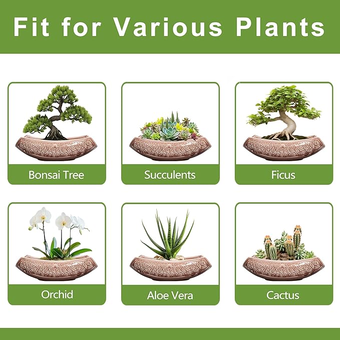 Teagas Large Bonsai Pots - 18 Inch Ceramic Succulent Pots with Drainage Hole, Bonsai Planter for Indoor Outdoor Plants, Ceramic Flower Pot, Decorative Plant Pot, Home Decor, Birthday Gifts, Red-Brown