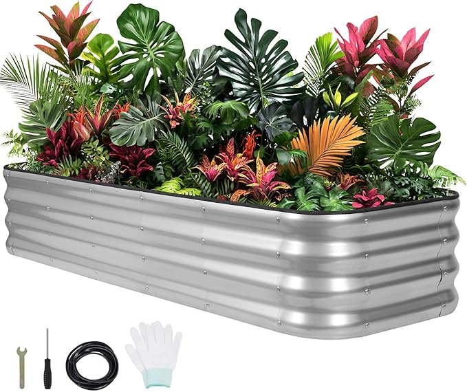 1MORE Raised Garden Bed - 6X2X1 Galvanized Planter Box for Outdoor Gardening and Planting, Ideal for Vegetables and Plants.Sliver-1Pcak