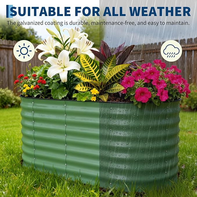 2 Pack Galvanized Raised Garden Beds - 4x2x2ft Planter Box for Vegetables, Flowers, Rust-Resistant Garden Box, Easy Assembly Raised Beds, Durable Planters for Outdoor Plants, Green