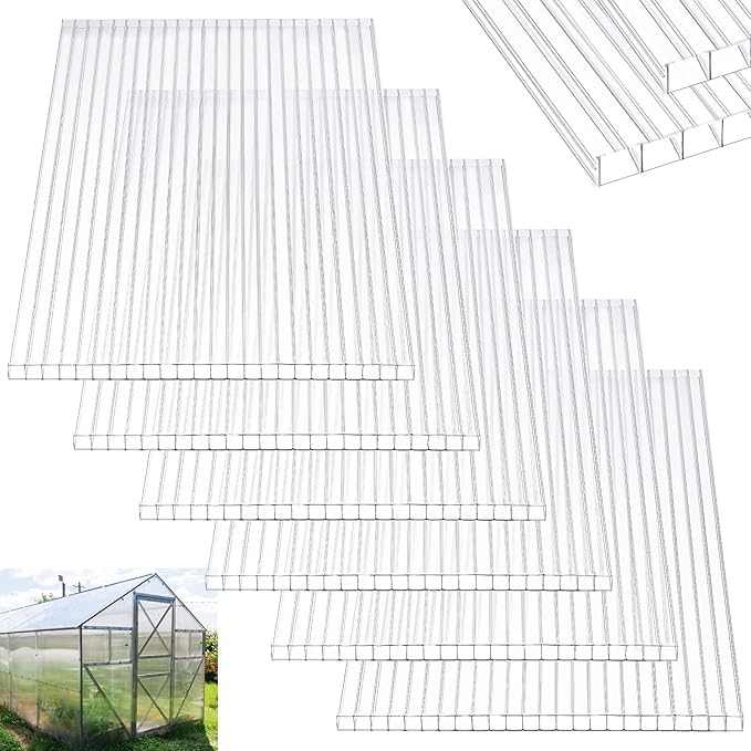 Tatuo 12 Pack 4' X 2' X 0.32'' Polycarbonate Greenhouse Panels Polycarbonate Sheets Twin-Wall Roof Panels Waterproof UV Protected Clear Corrugated Plastic Roofing for Greenhouse Replacement