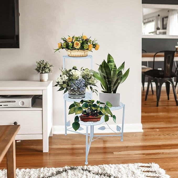 NAKUPE Plant Stand Indoor Outdoor, 3/4 Tier 30" Tall Metal Flower Pot Holder Shelves for Multiple Plants, Multi Tiered Planter Rack Display Shelf for Patio Garden Living Room Corner(White)