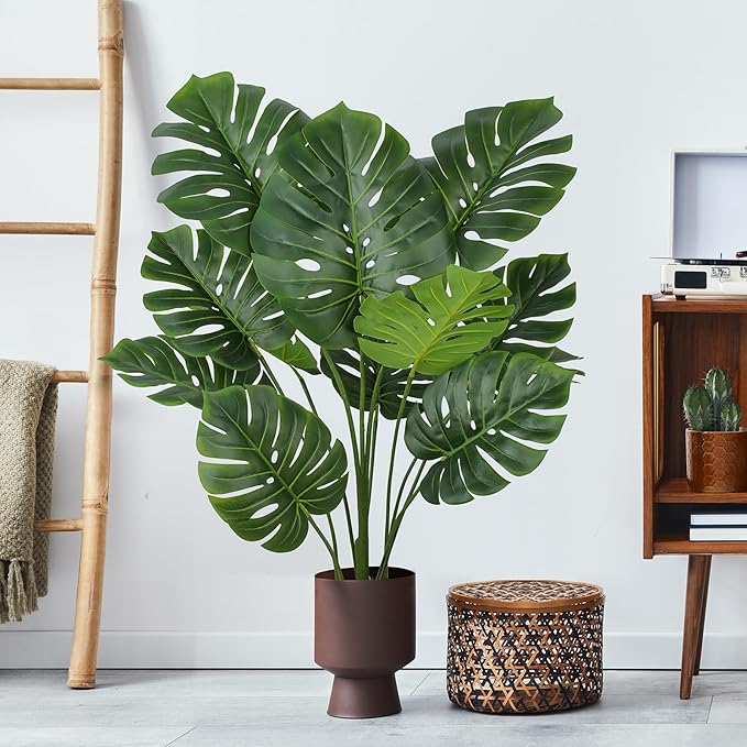 Artificial Monstera Plant 4FT Tall Fake Swiss Cheese Plant Potted Faux Tropical Floor Plants Indoor Decorative House Plants Artificial Palm Trees for Home Office Living Room Decor, 2 Pack